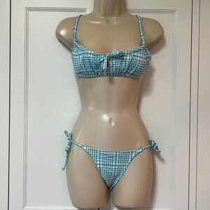 Xhilaration Juniors' White/Blue Gingham Print Bikini Top and Bottom